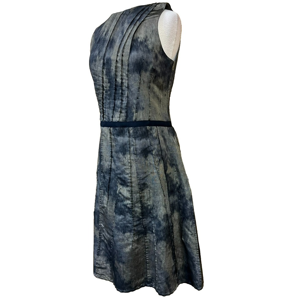 VERONIKA MAINE Fit & Flare Dress Gray Watercolor Pintucks Sleeveless Lined SZ 14 - Picture 5 of 17